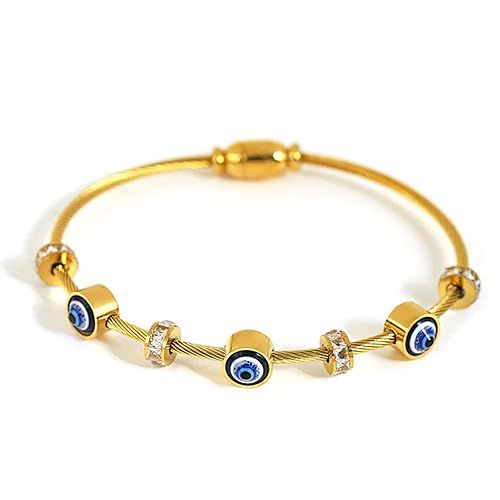 18K Gold Plated Evil Eye Charm Bracelet | Stainless Steel Adjustable Bracelet