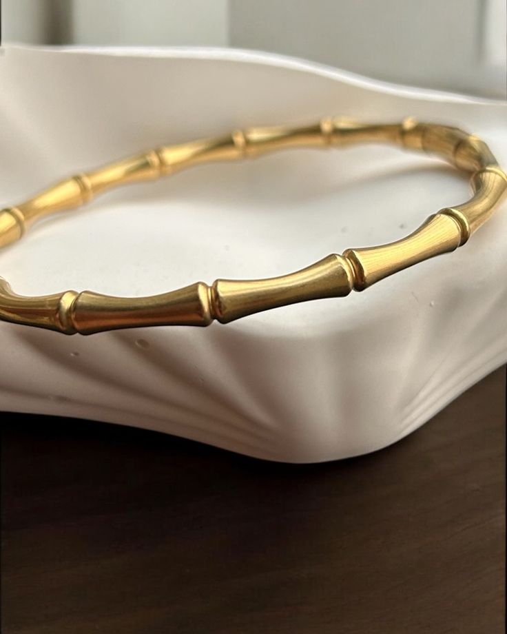18K Gold Plated Bamboo Design Bangle | Stainless Steel Bracelet