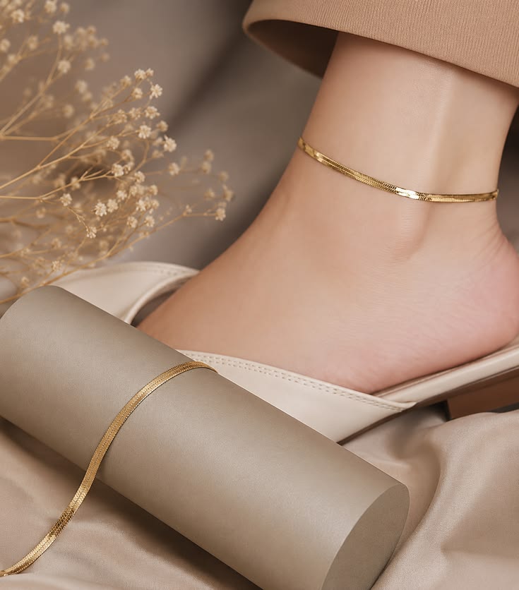 Minimal Snake Chain Anklet – Gold Finish | Daily Wear Payal