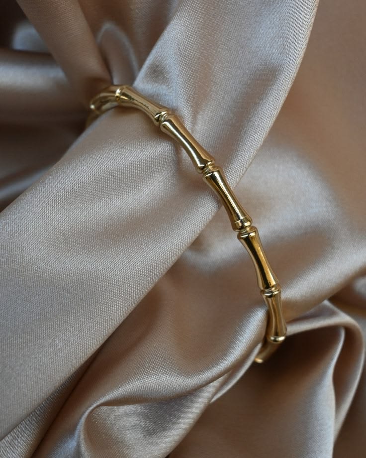 18K Gold Plated Bamboo Design Bangle | Stainless Steel Bracelet