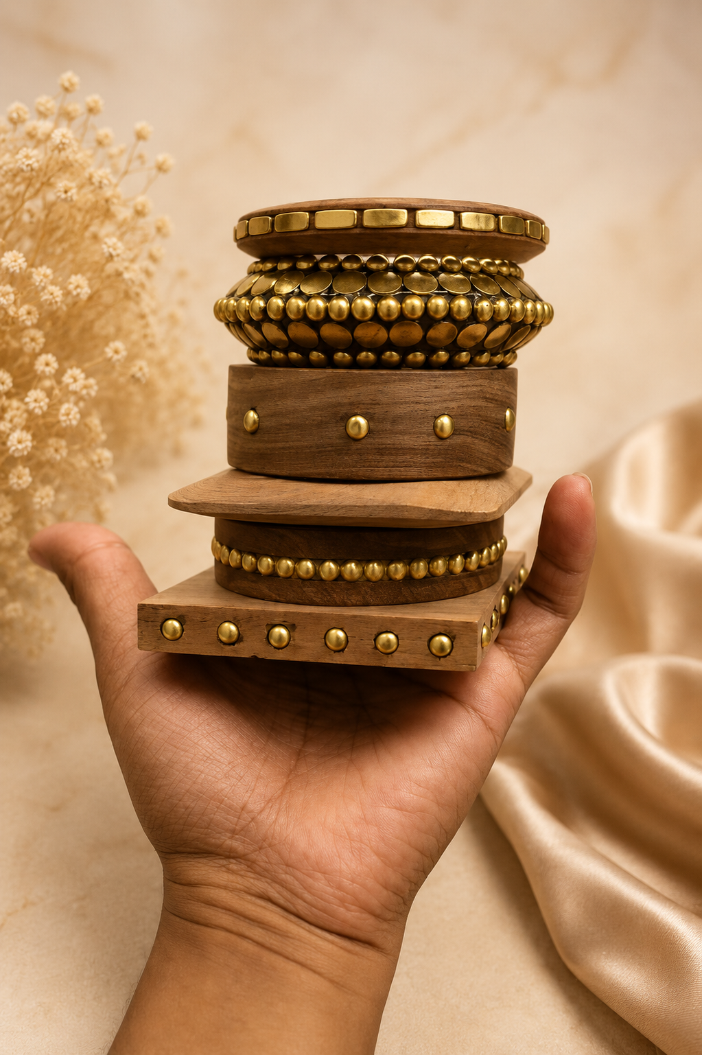 Handcrafted Wooden Bangles Set for Women | Boho Antique Bracelet Stack