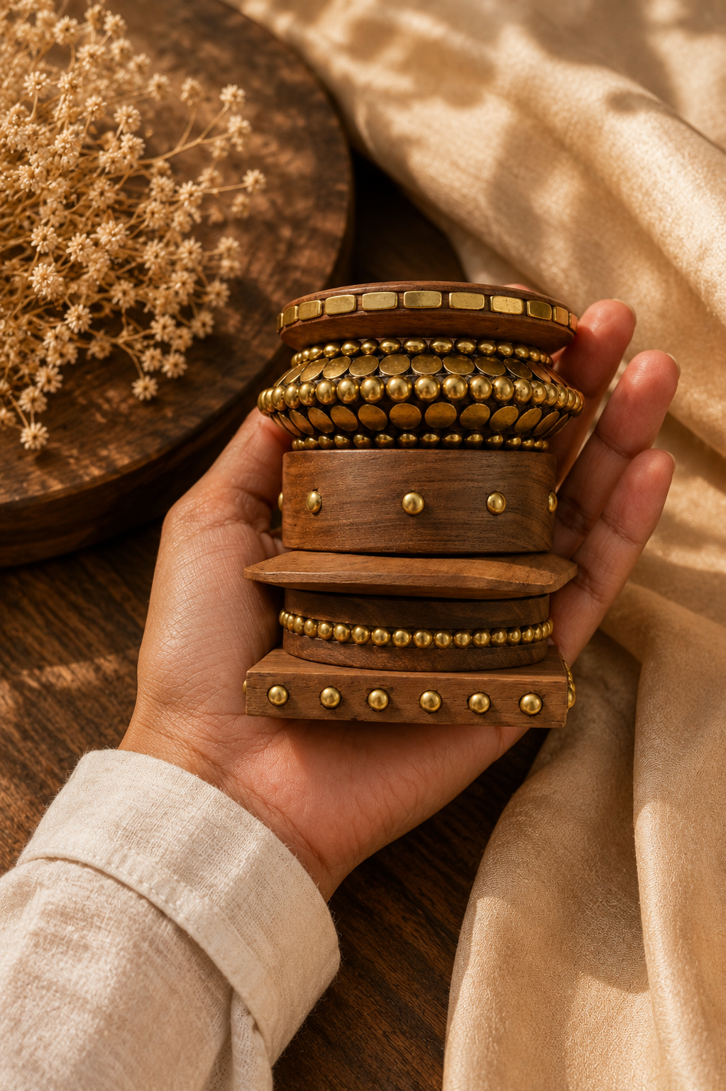 Handcrafted Wooden Bangles Set for Women | Boho Antique Bracelet Stack