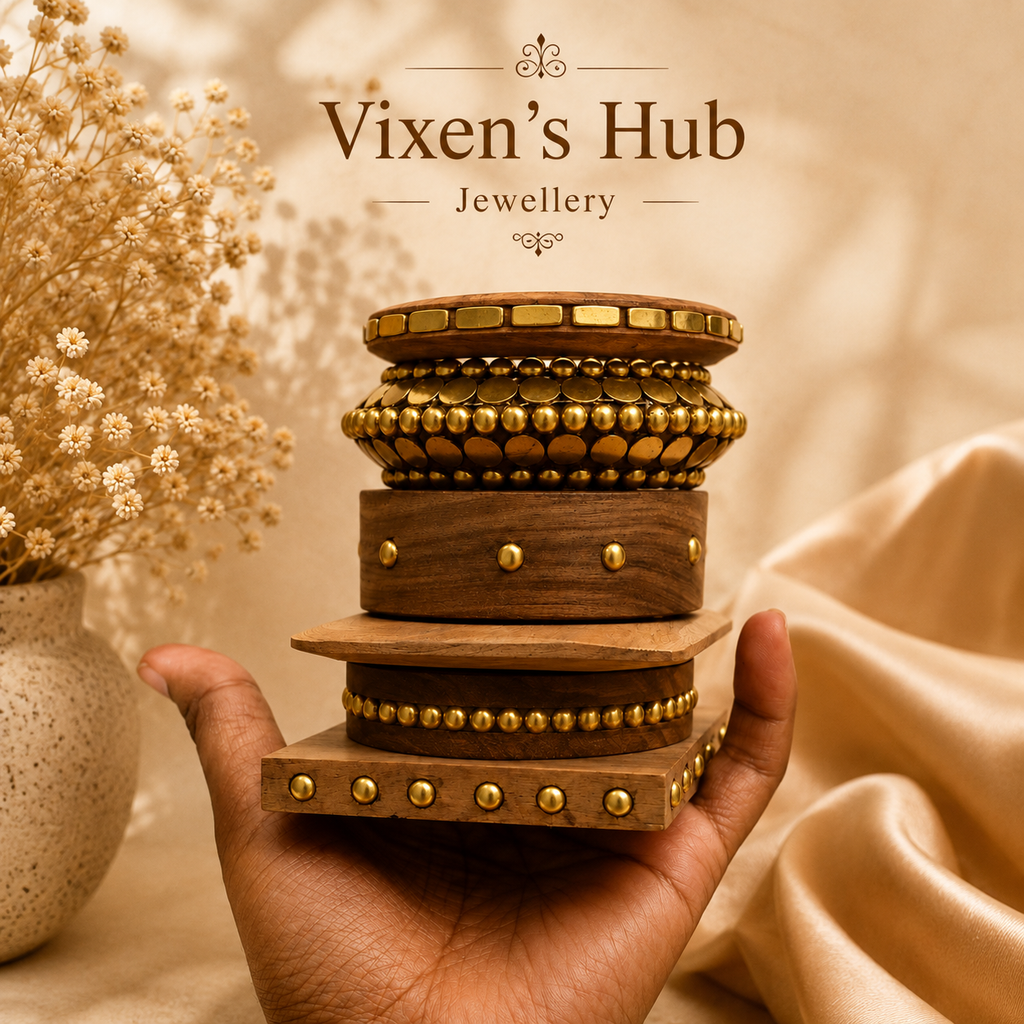 Handcrafted Wooden Bangles Set for Women | Boho Antique Bracelet Stack