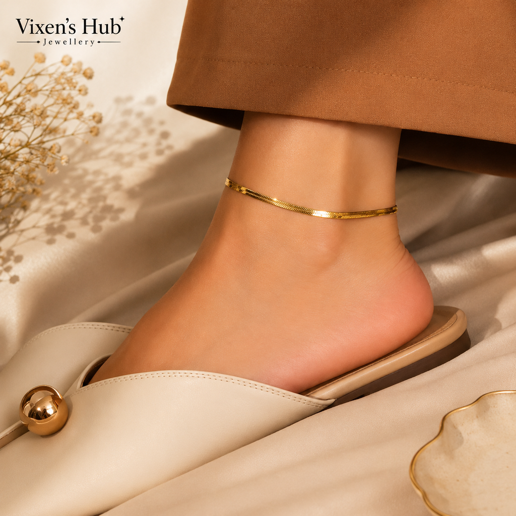 Minimal Snake Chain Anklet – Gold Finish | Daily Wear Payal